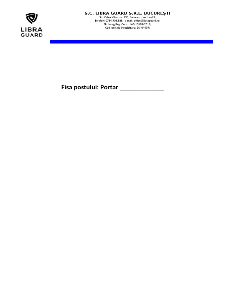 Fisa Post PORTAR Cu (AUTO) | PDF