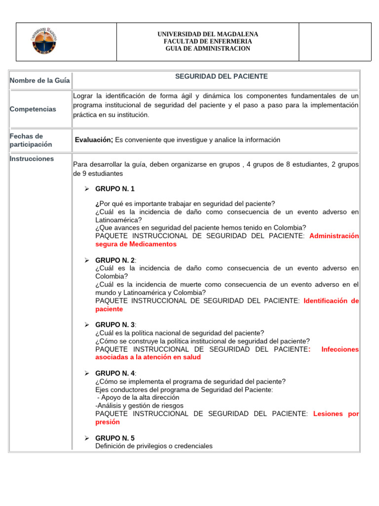 Guía de Seguridad del Paciente en Salud | PDF | Seguridad del paciente ...