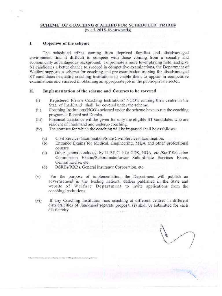 Scheme of Coaching & Allied For ST Guidelines | PDF