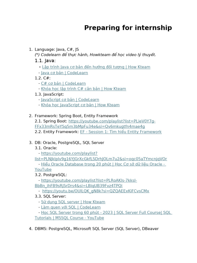 Preparing For Internship | PDF