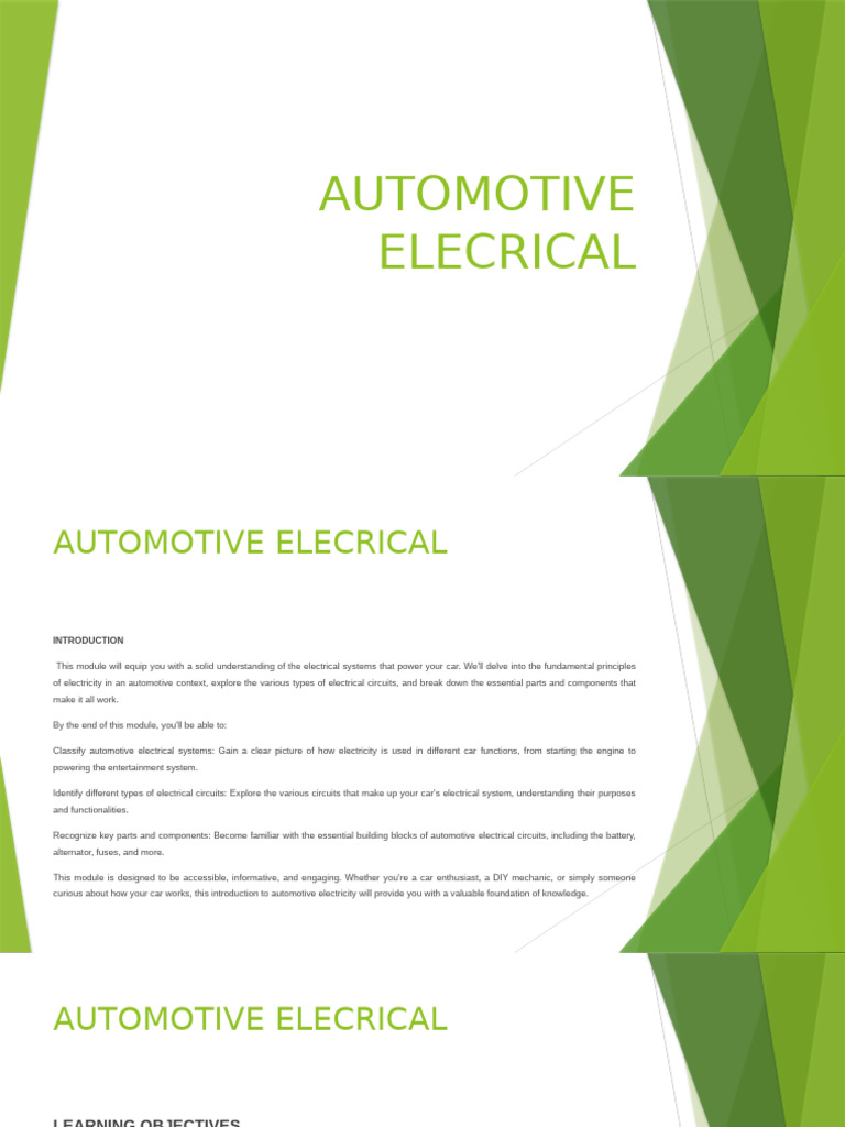 Automotive Electrical Systems Overview | PDF | Headlamp | Electricity