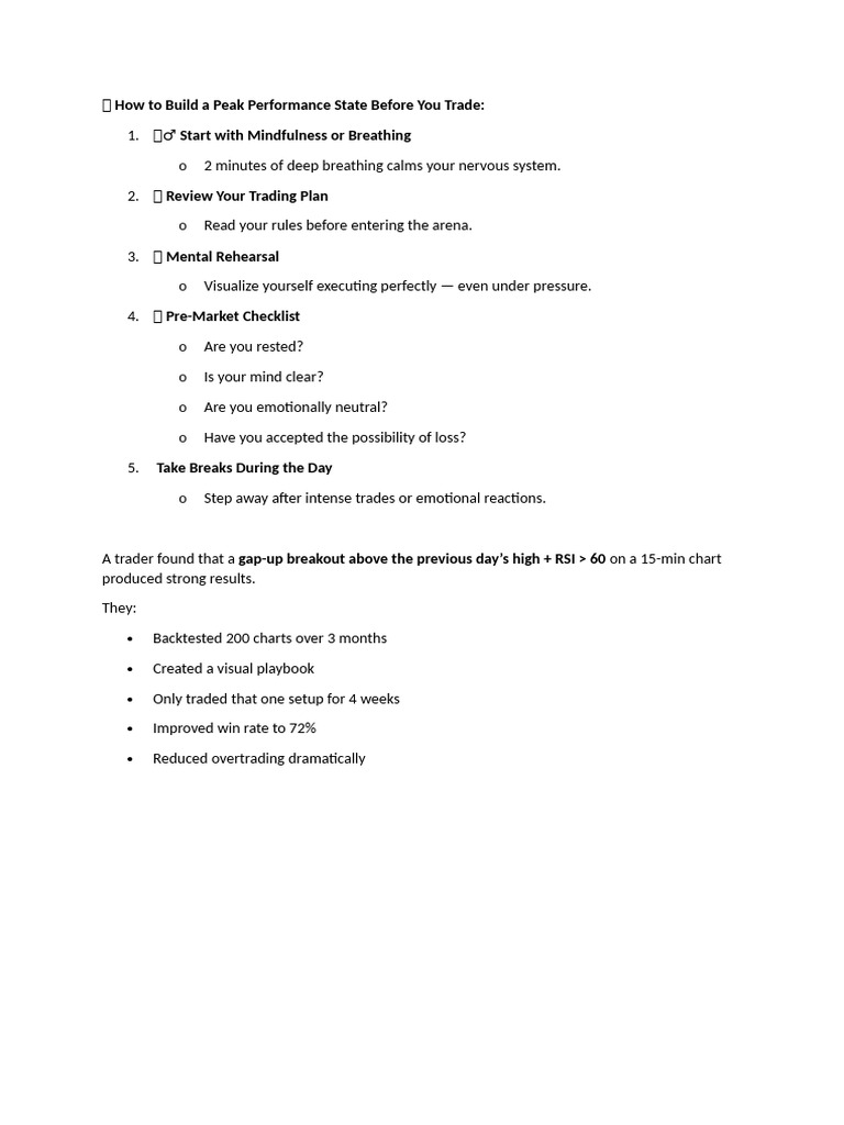 ? How To Build A Peak Performance State Before You Trade | PDF