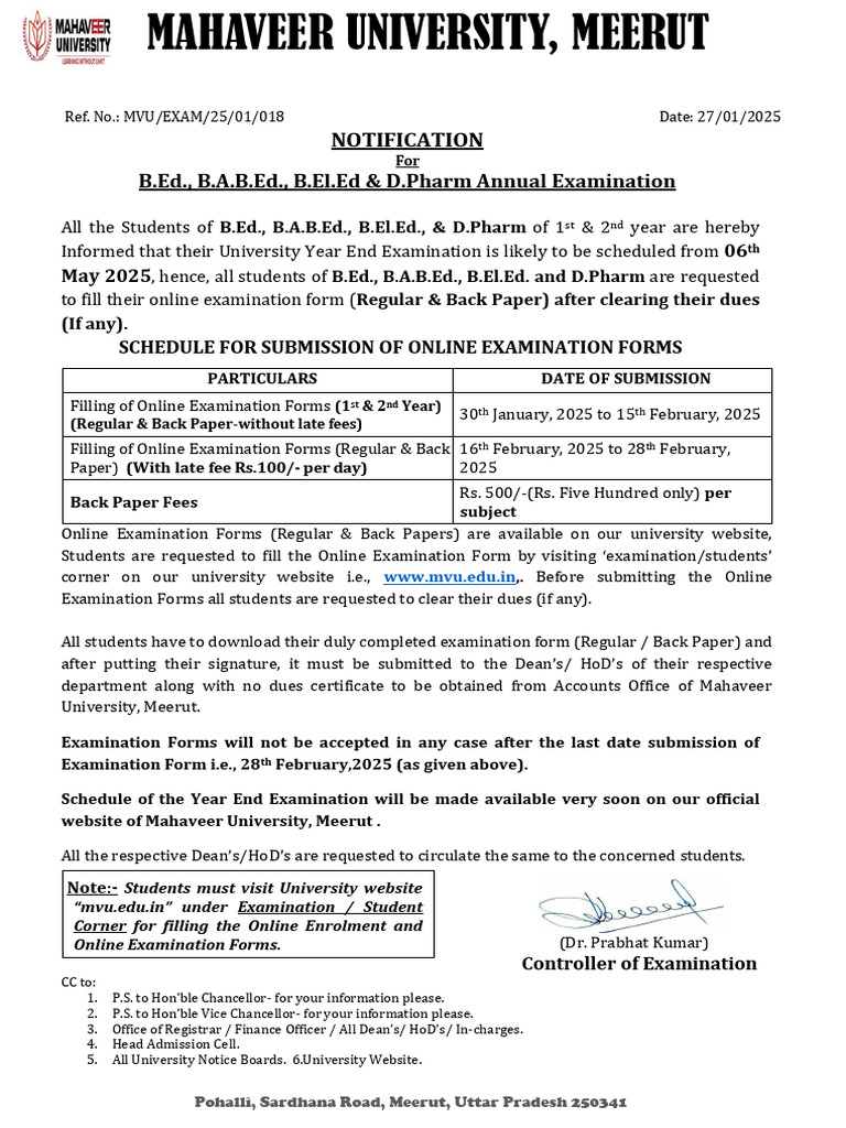 NOTIFICATION For Annual Examination 0225 | PDF | Educational Stages ...