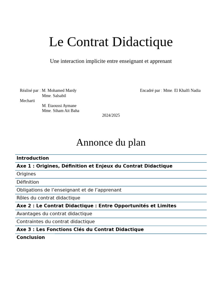 Comprendre le Contrat Didactique | PDF | Théorie de l'apprentissage ...