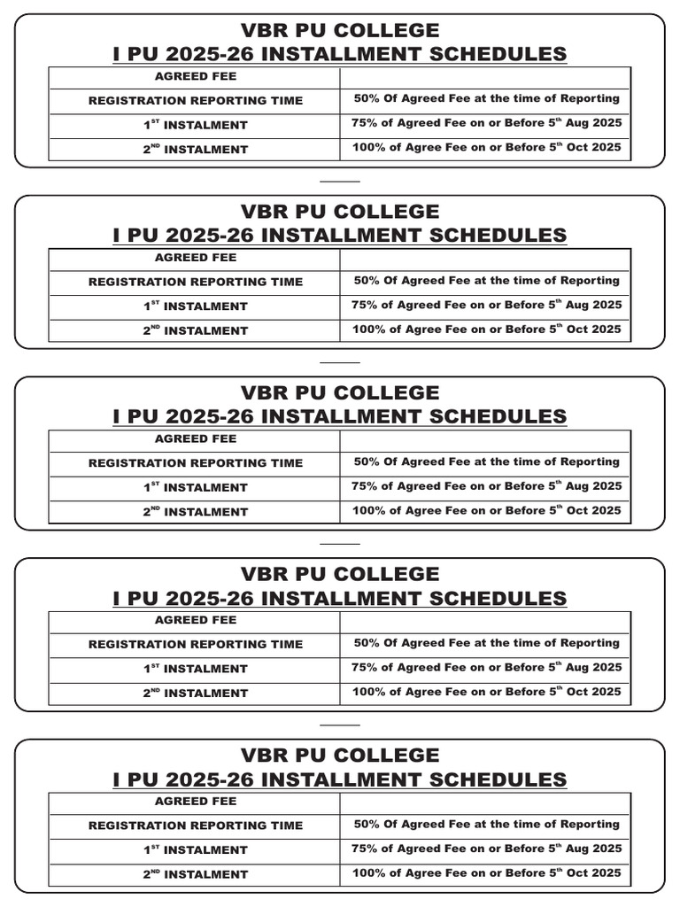 VBR PU College 2025-26 Fee Schedule | PDF