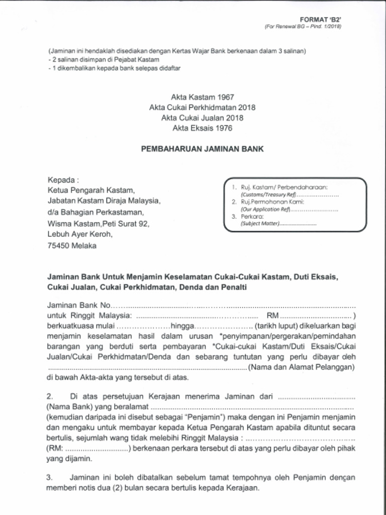 FORMAT 'B2' (For Renewal BG - Pind. 1/2018) | PDF