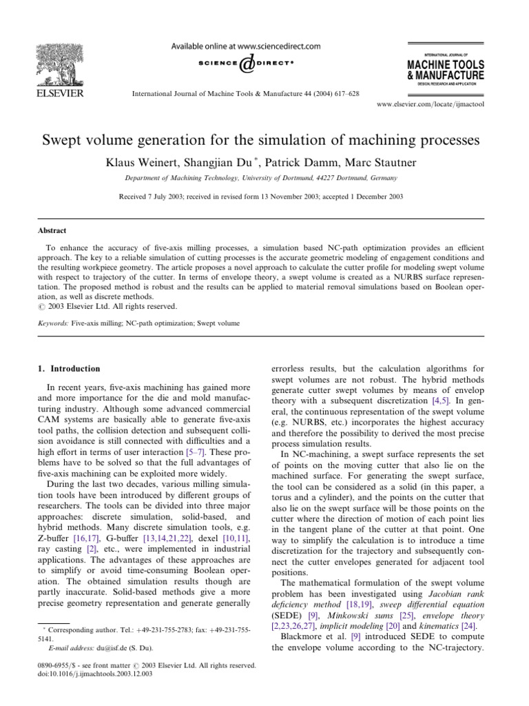 Swept Volume Generation in Machining | PDF | Geometry | Mathematical ...
