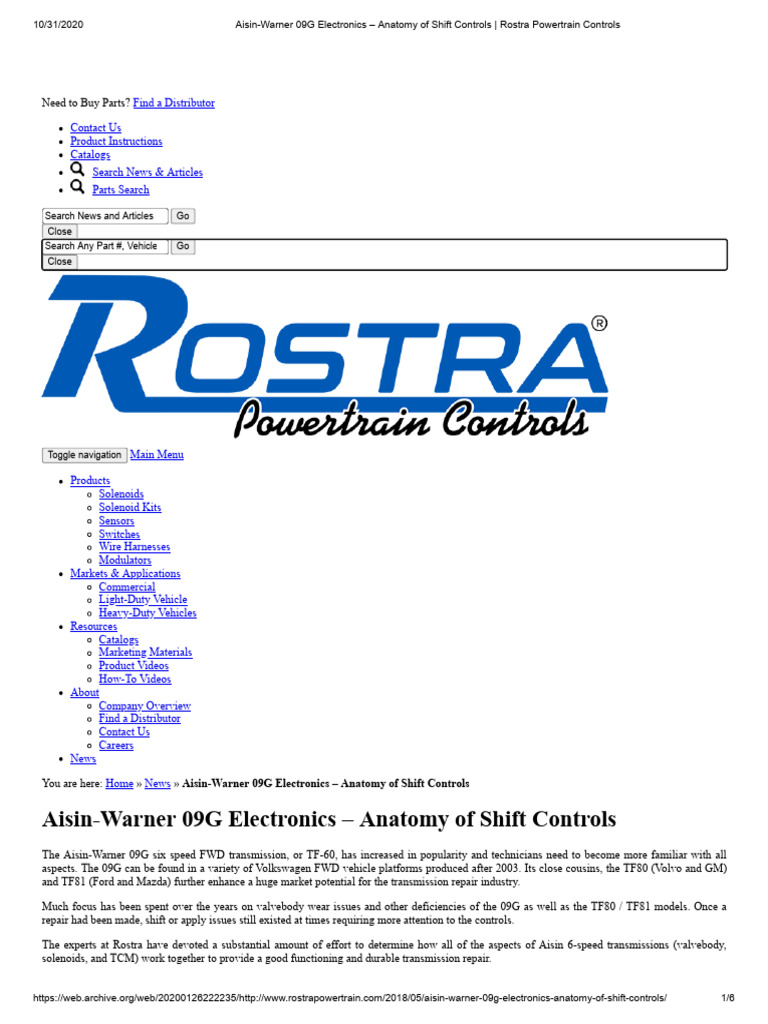 Aisin Warner 09G Electronics Anatomy of Shift Controls Rostra ...