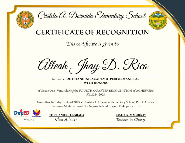 Grade One Academic Achievement Certificate | PDF