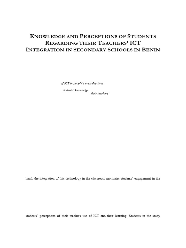 Knowledge and Perceptions of Students Regarding Their Teachers' ICT ...