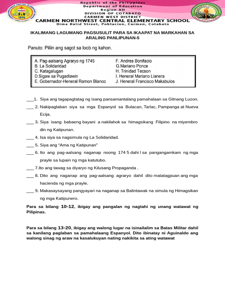 4th Quarter-5th Summative Test in AP | PDF
