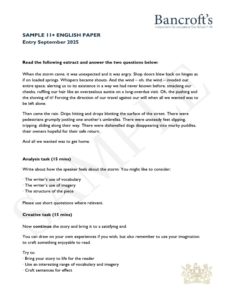 Sample 11 English Paper Entry September 2025 | PDF