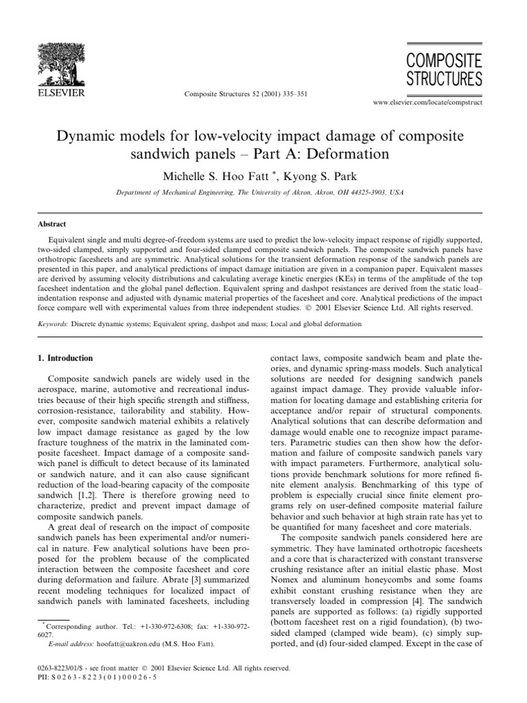Dynamic Models For Low-Velocity Impact Damage of Composite Sandwich ...