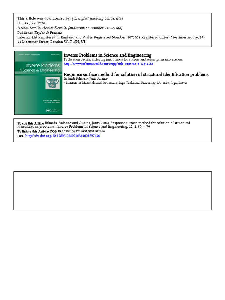 Response Surface Method in Structural Identification | PDF ...
