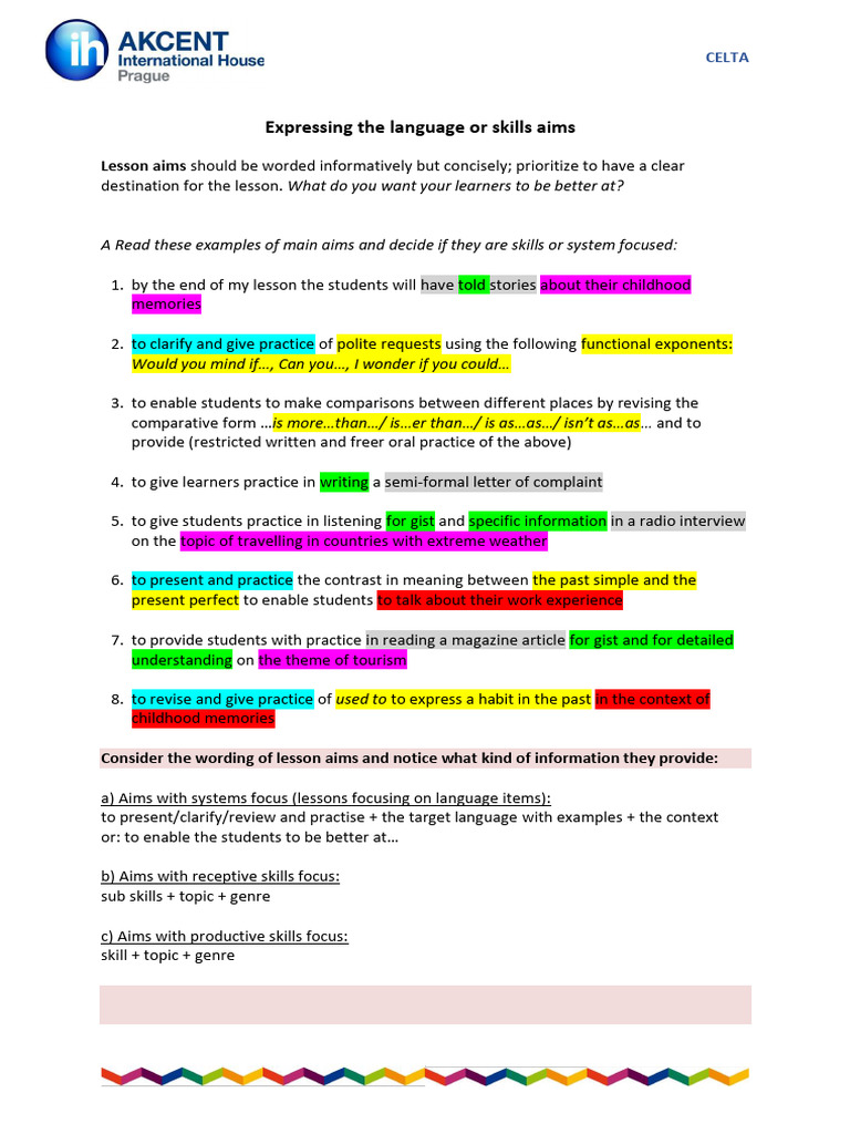 Expressing The Language or Skills Aims | PDF | Applied Linguistics ...