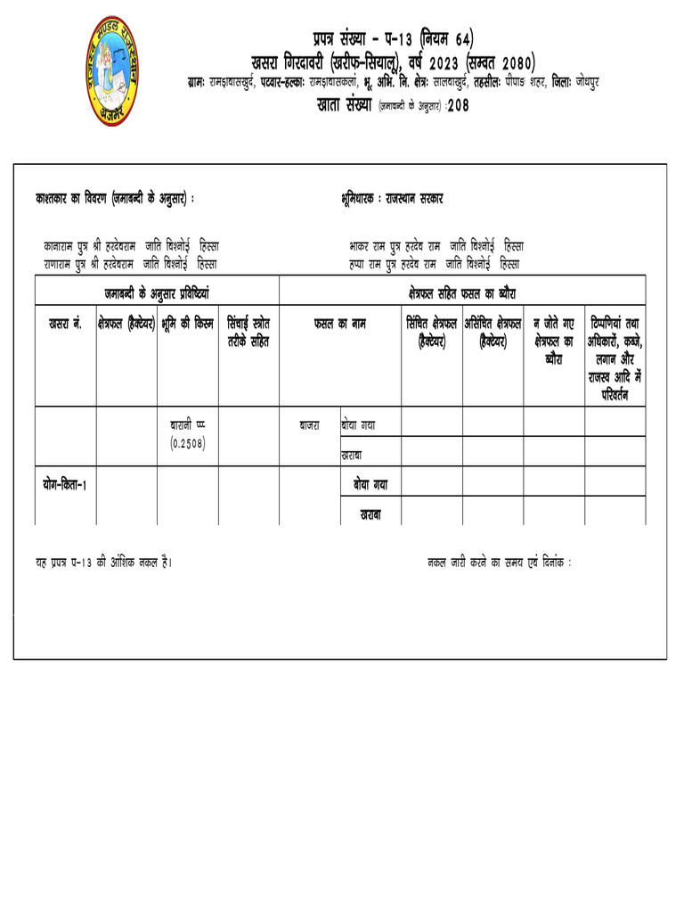 Girdawari Report 2023 Overview | PDF