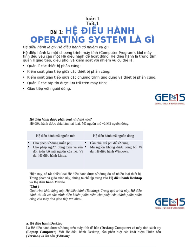 Bài 1 Hệ Điều Hành (Operating System) Là Gì | PDF