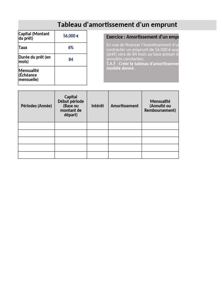Tableau d'Amortissement Emprunt 56k€ | PDF