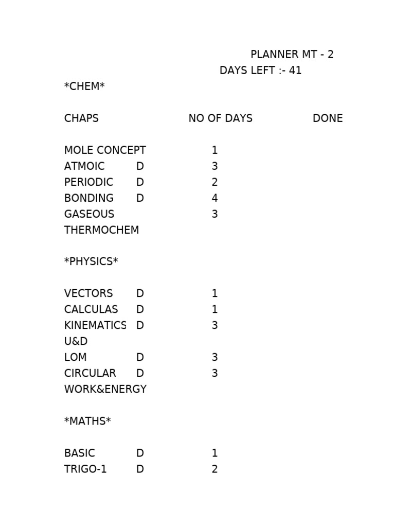 MT 2 Planner | PDF