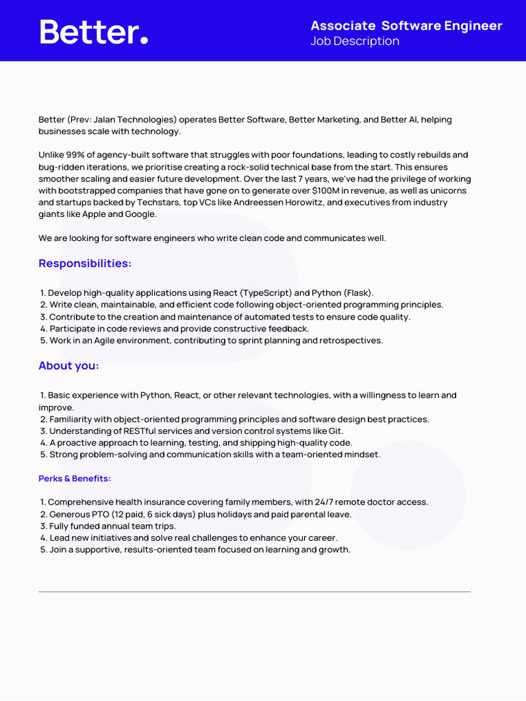 Associate Software Engineer Role at Better | PDF