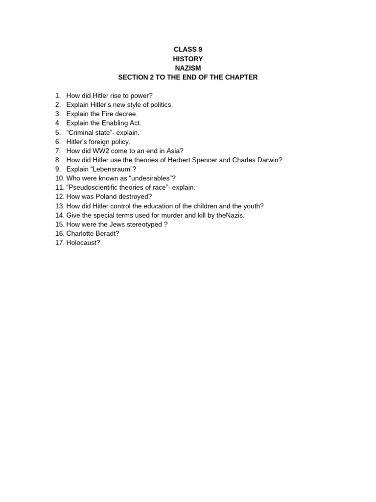 Class 9 Questions Nazism | PDF