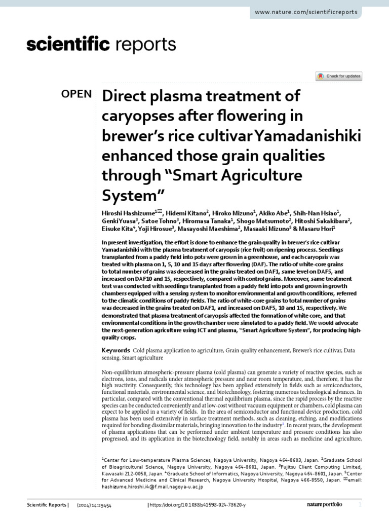 Plasma Treatment Enhances Rice Quality | PDF | Rice | Plant Hormone