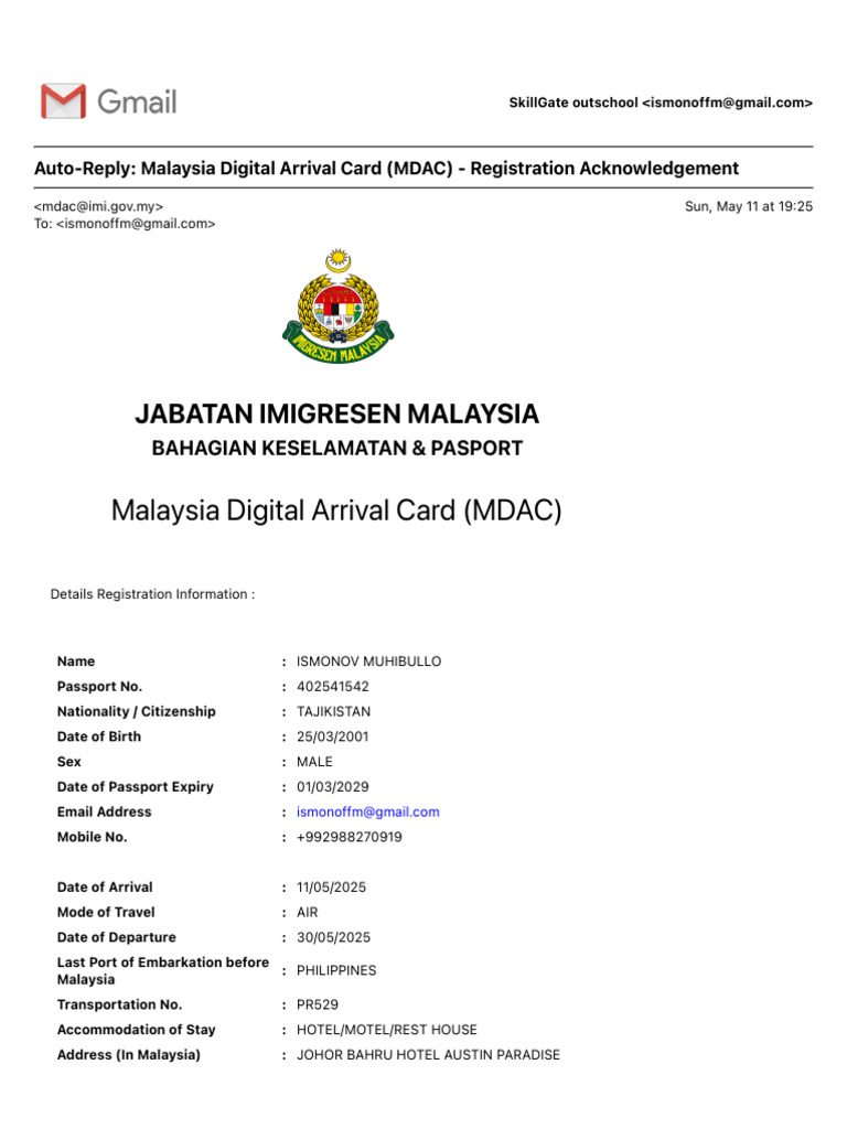MDAC Registration Acknowledgement | PDF