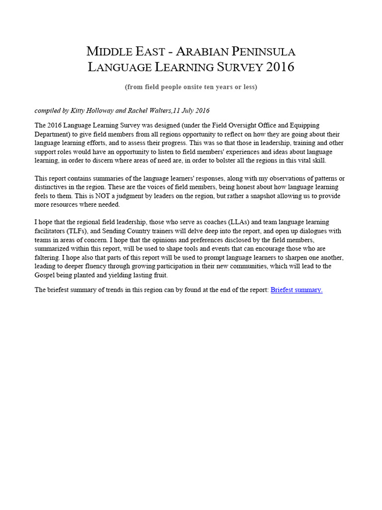 Middle East Language Learning Survey Report 2016 | PDF | Learning ...