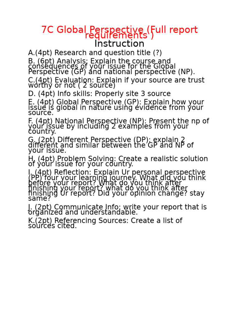 7C Global Perspective Instruction | PDF