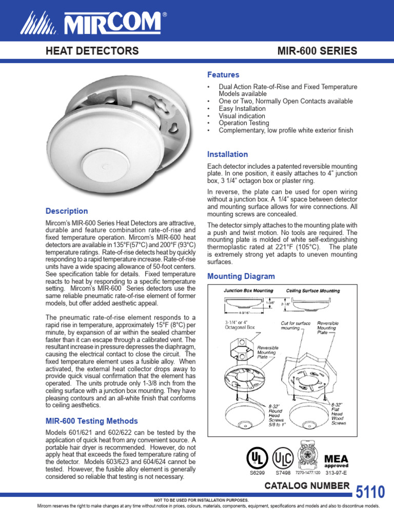 MIR-600 Series Heat Detectors Overview | PDF | Temperature | Equipment
