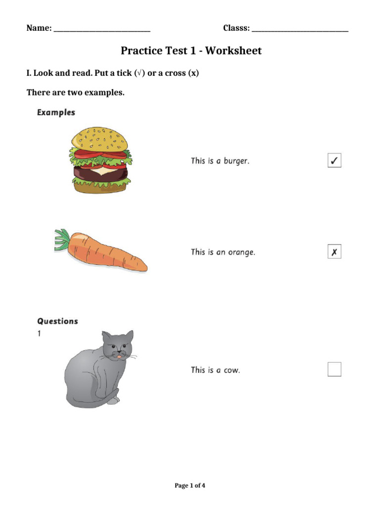 Practice Test 1 Worksheet Template | PDF