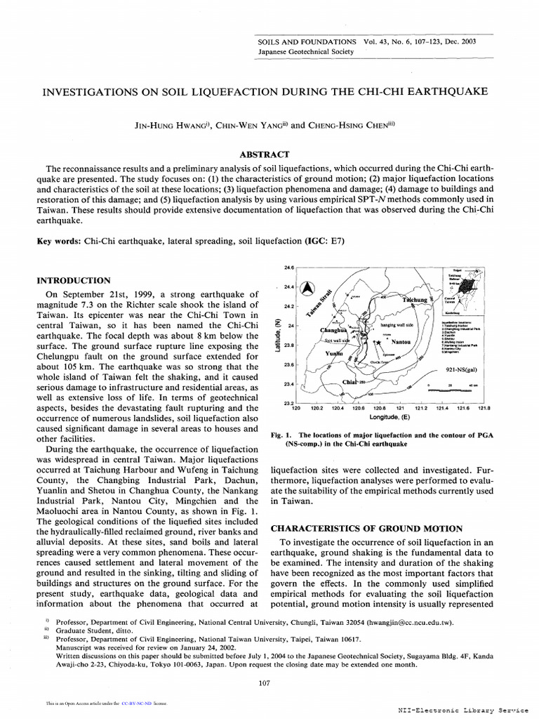 Investigations On Soil Liquefaction During The Chi-Chi Earthquake | PDF ...