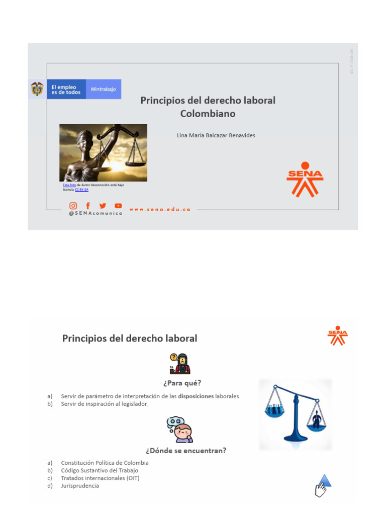 Principios del Derecho Laboral Colombiano | PDF | Derecho laboral | Salario