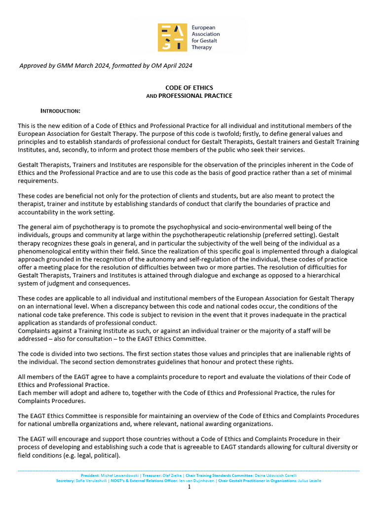 Code of Ethics PDF | PDF | Psychotherapy | Gestalt Therapy