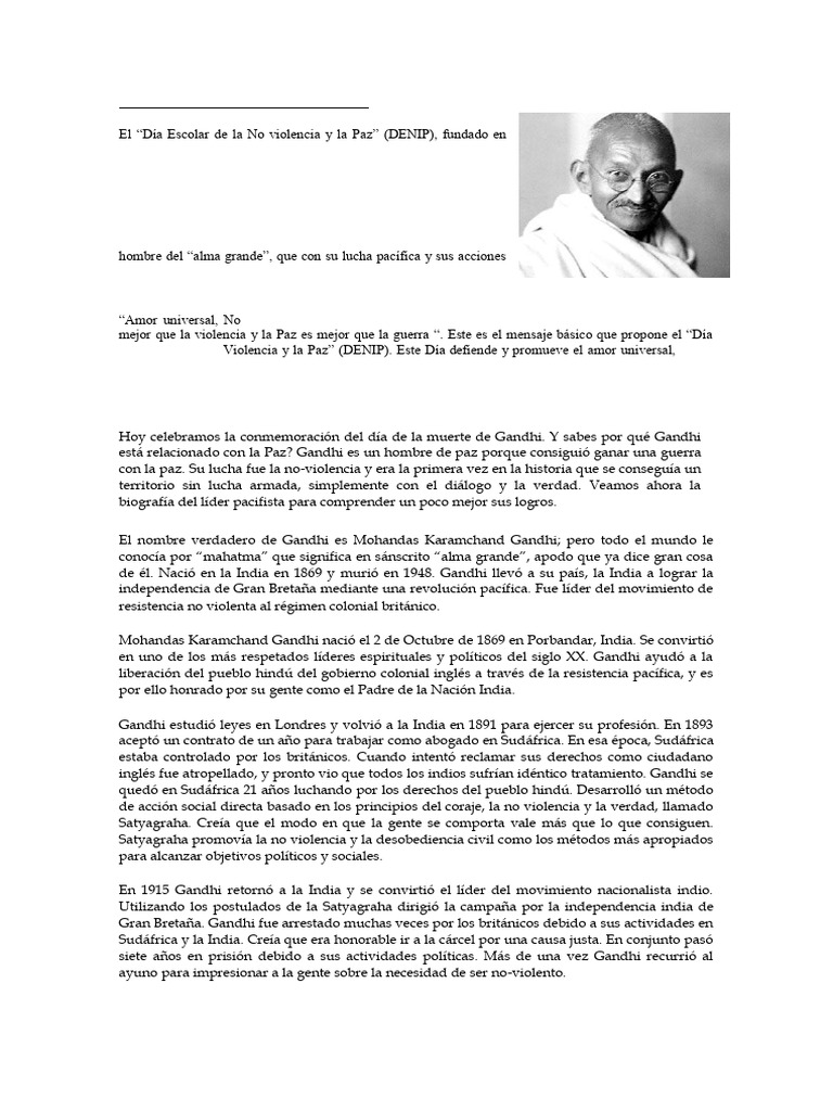 Día de La Paz | PDF | Mahatma Gandhi | Raj británico
