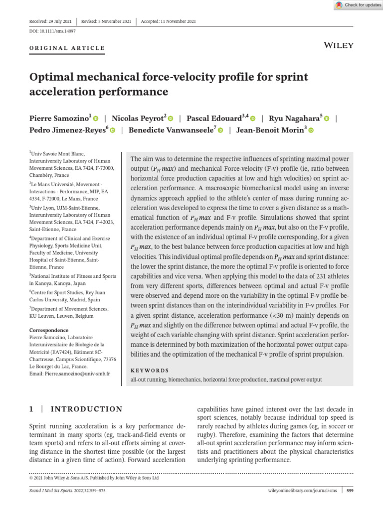 Optimal Force-Velocity in Sprint Acceleration | PDF | Variance ...