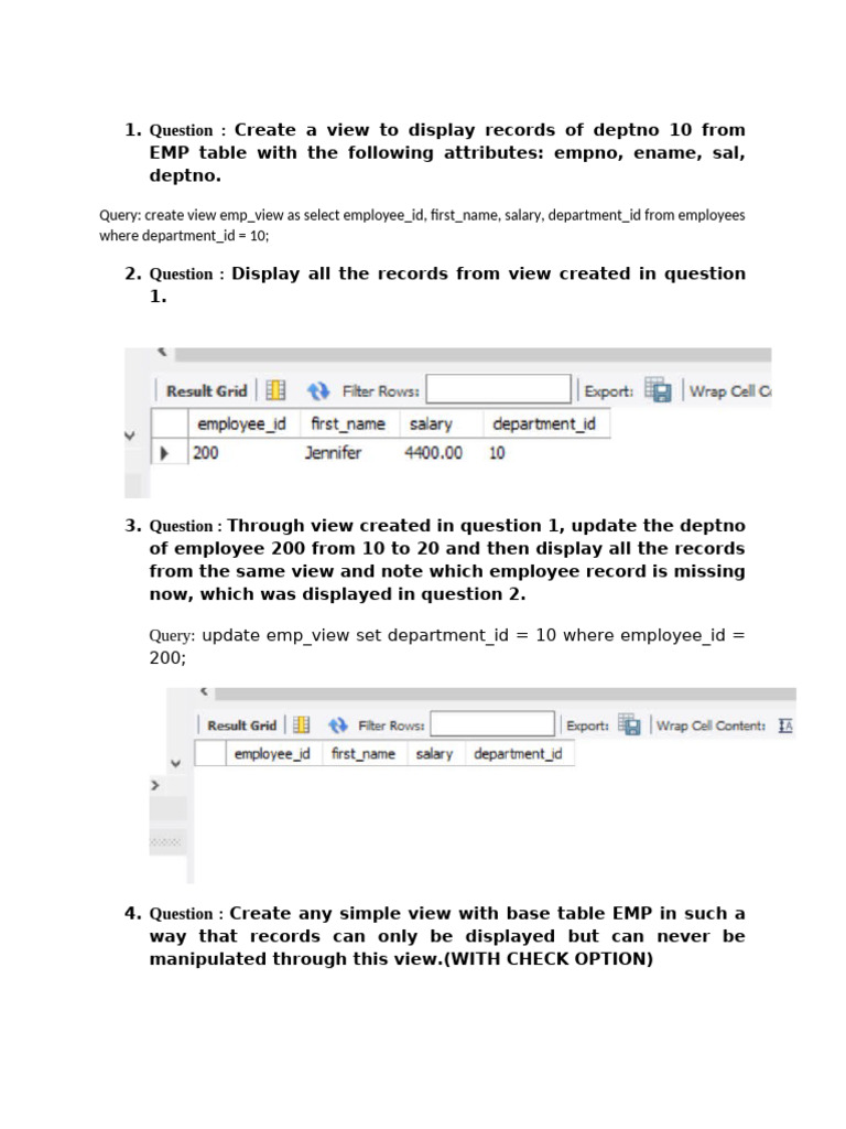 SQL View Creation and Manipulation Guide | PDF