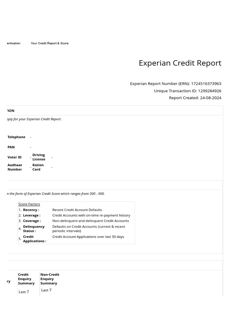 Experian Credit Report Overview | PDF | Credit | Finance & Money Management