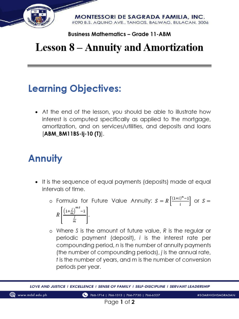 Study Note #8-Annuity and Amortization | PDF | Debt | Interest