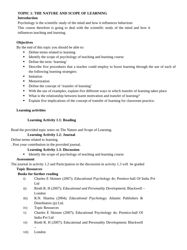 Psy 121 Topic 1 The Nature and Scope of Learning | PDF | Learning ...
