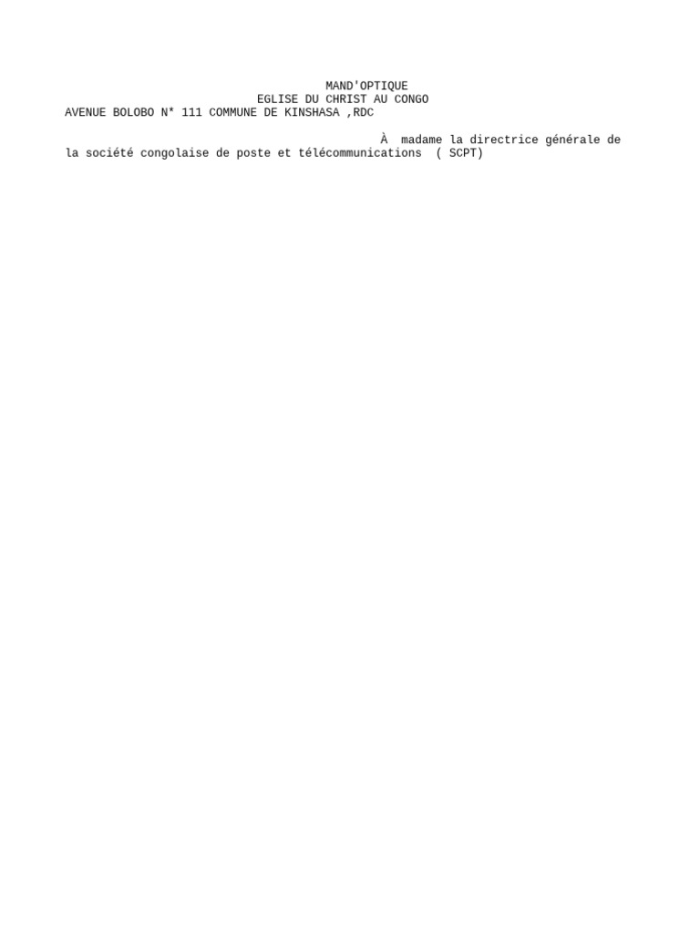 Demande à la SCPT de Kinshasa | PDF