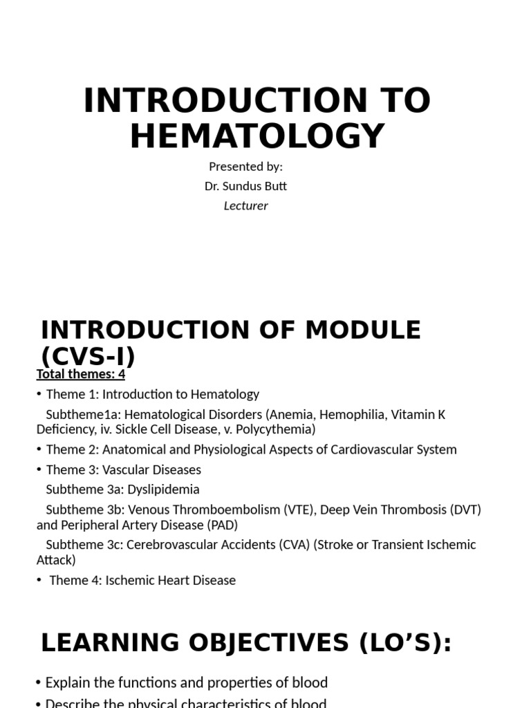 Introduction to Hematology Overview | PDF | Bone | White Blood Cell