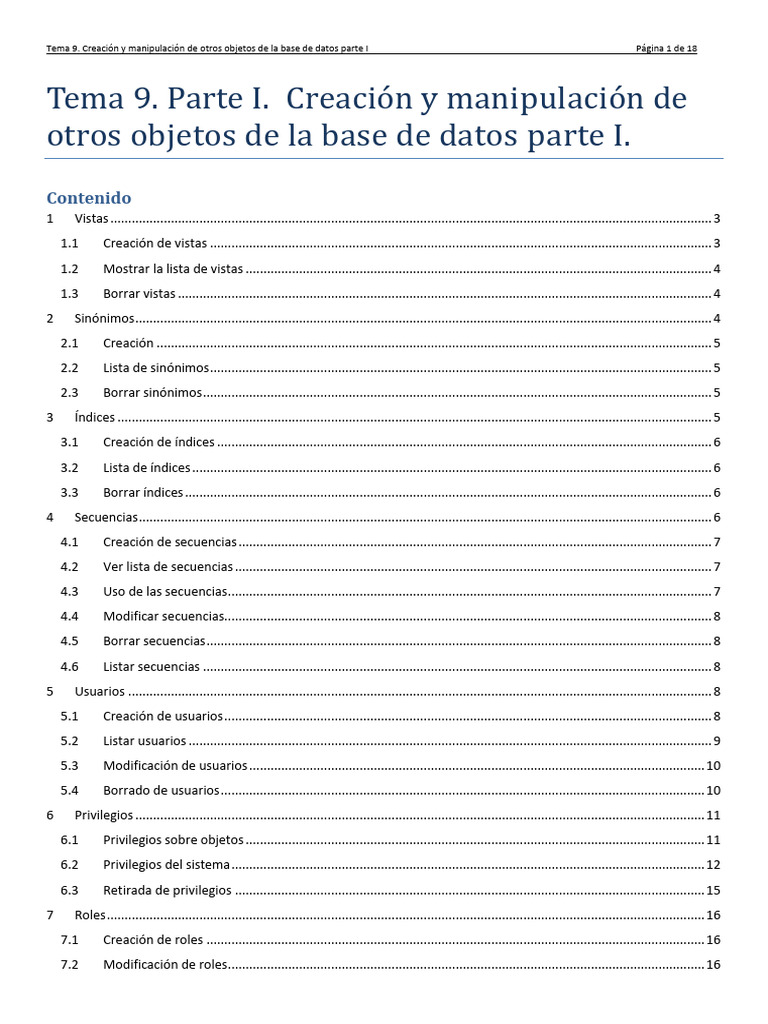 Creación y gestión de objetos DB en SQL | PDF | SQL | Bases de datos