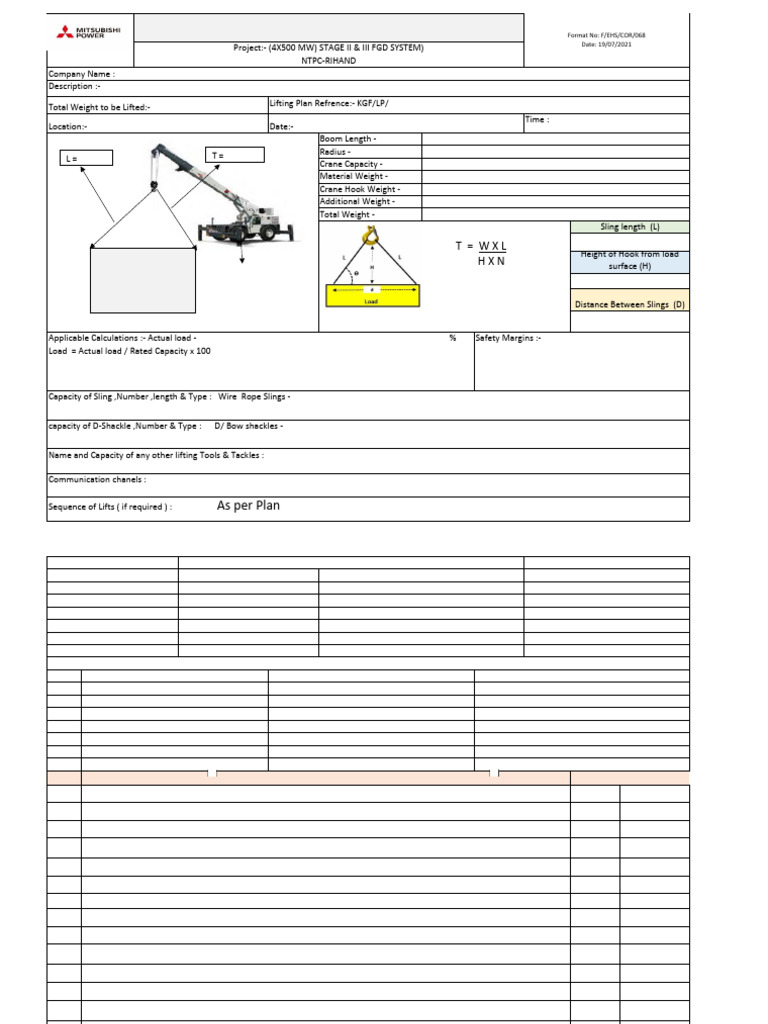 Lifting Plan Sheet | PDF | Crane (Machine) | Manufactured Goods
