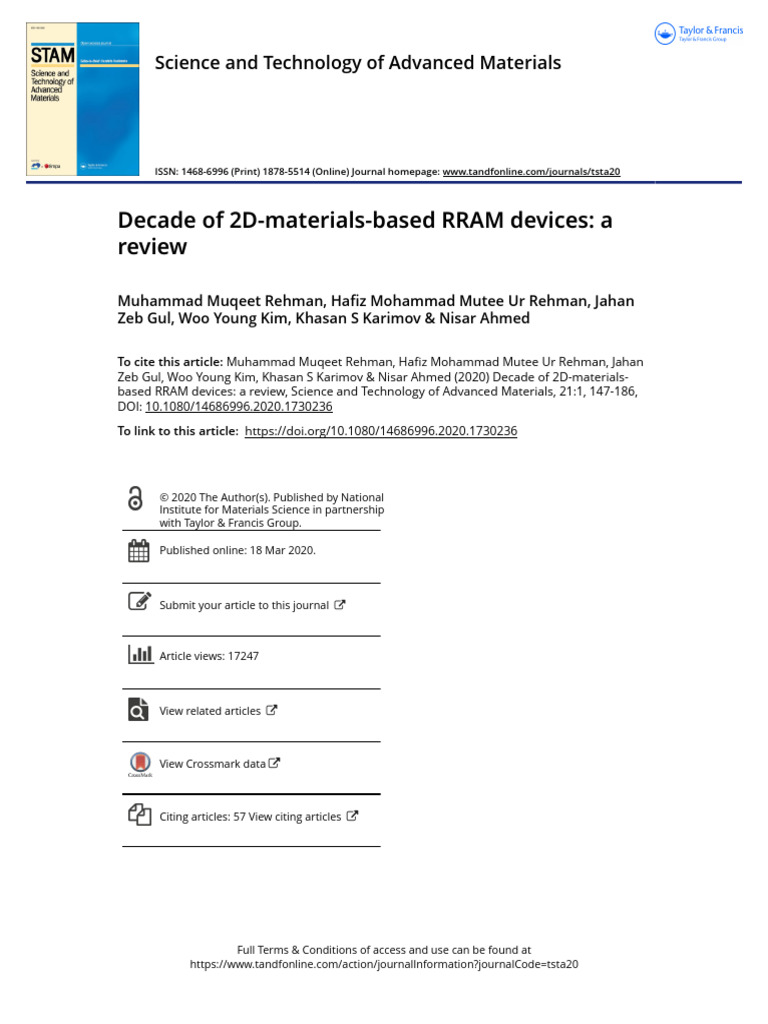 Decade of 2D-Materials-based RRAM Devices a Review (2) | PDF | Graphene ...