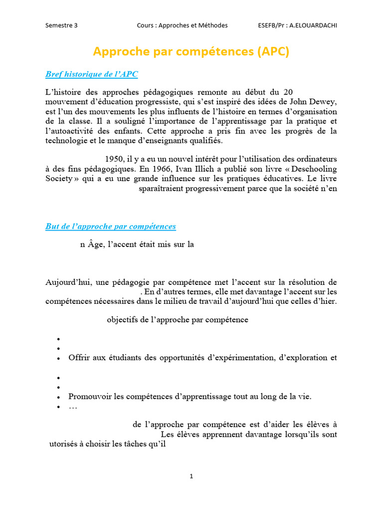 Approche par Compétences en Pédagogie | PDF | Pédagogie | Apprentissage