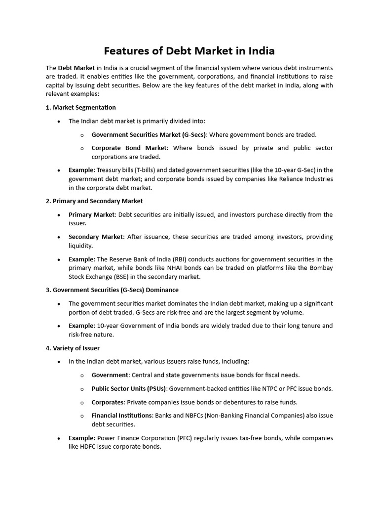 Key Features of India's Debt Market | PDF | Bonds (Finance ...