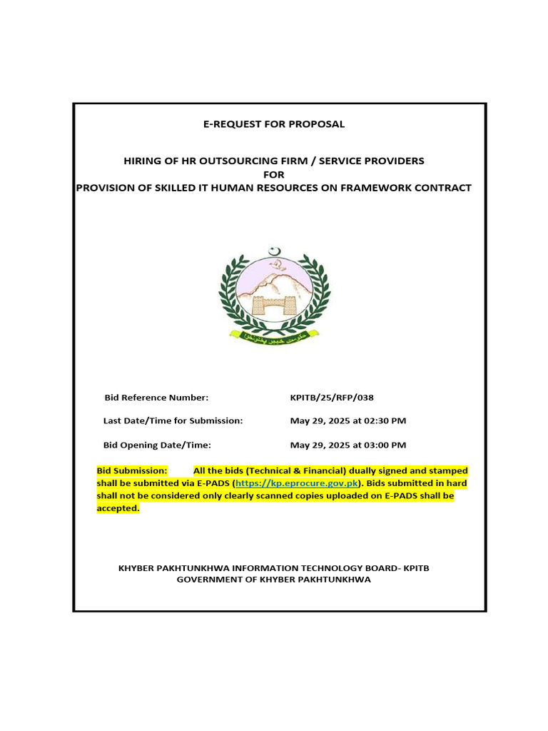 RFP For Provision of Skilled IT HR - ICT Facilitation 2025 | PDF ...