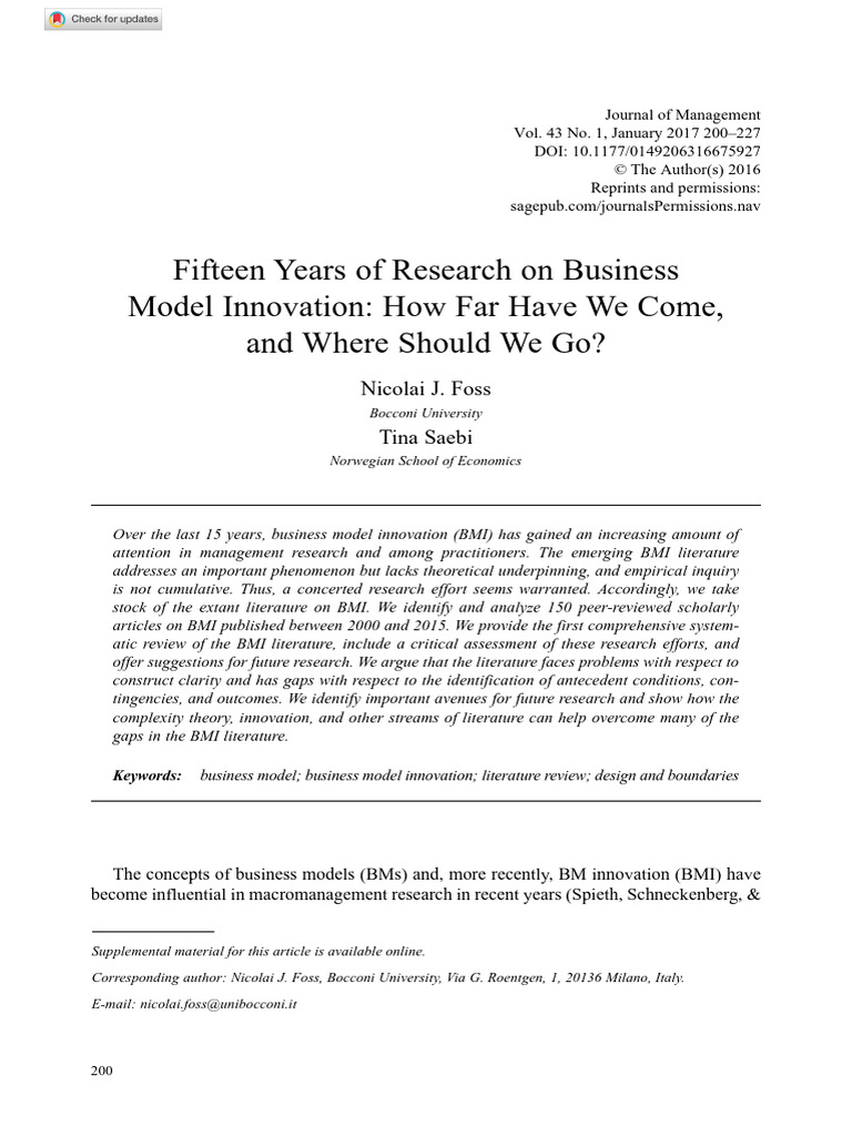 Fifteen Years of Business Model Innovation | PDF | Business Model ...
