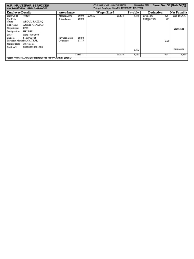 Abdul Razaq Slip | PDF
